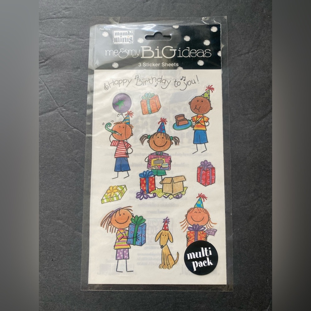 Me & My Big Ideas MAMBI minis BIRTHDAY KIDS 3 sticker sheets New Old Stock
